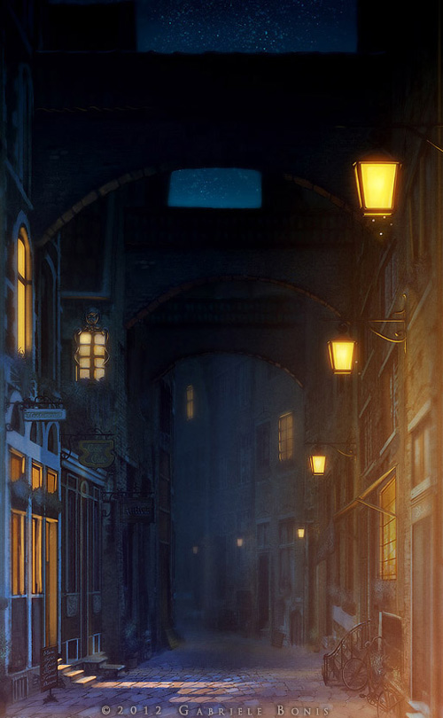 Old alley at night and at sunset (2012)